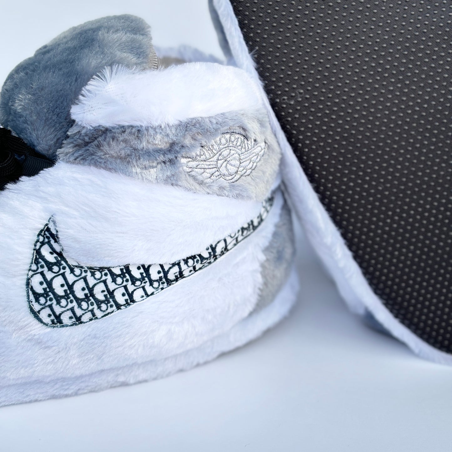 Plush Slippers "Jordan x Dior Silver"